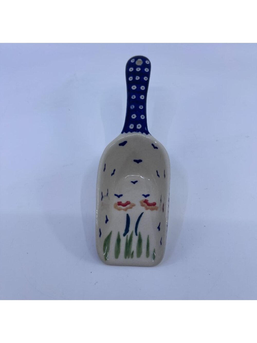 handmade polish pottery blue & white floral ceramic scoop boleslawiec